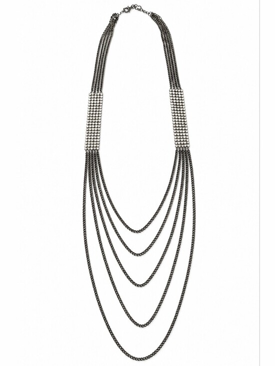 Jewelry - Art Deco 1930's Inspired Gunmetal Multi Strand Crystal/Rhinestone Necklace/18"